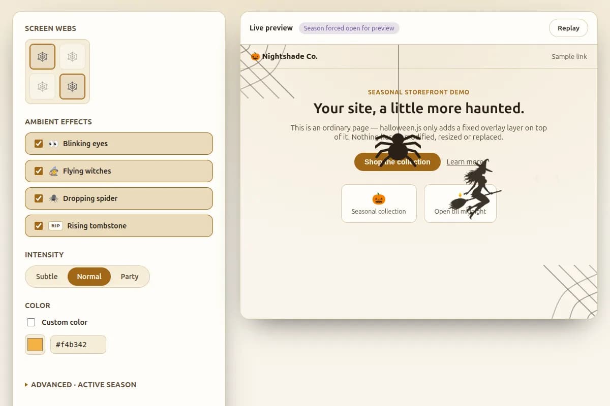 halloween.js — Zero-Dependency Halloween Effects for Any Website