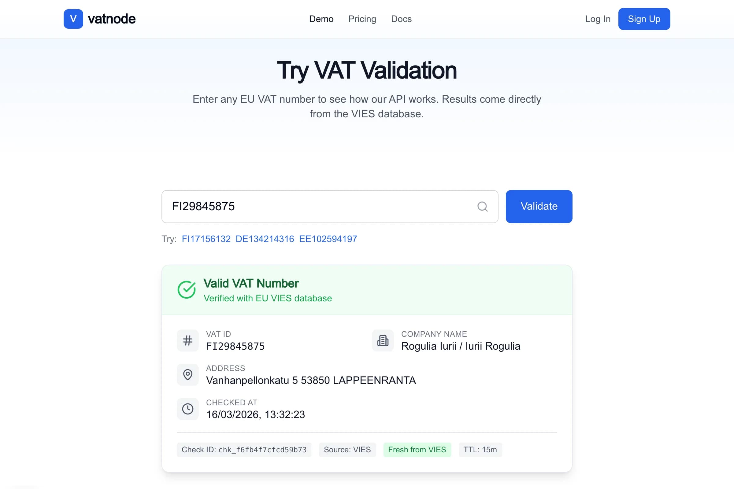 vatnode — EU VAT Validation API
