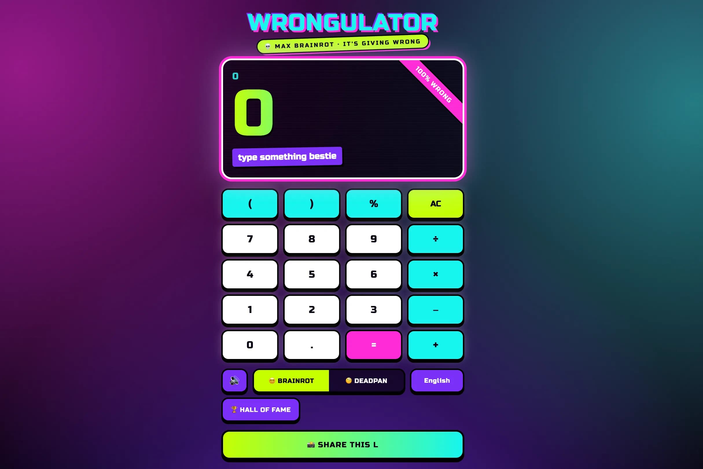 Wrongulator — The Calculator That Is Confidently Incorrect